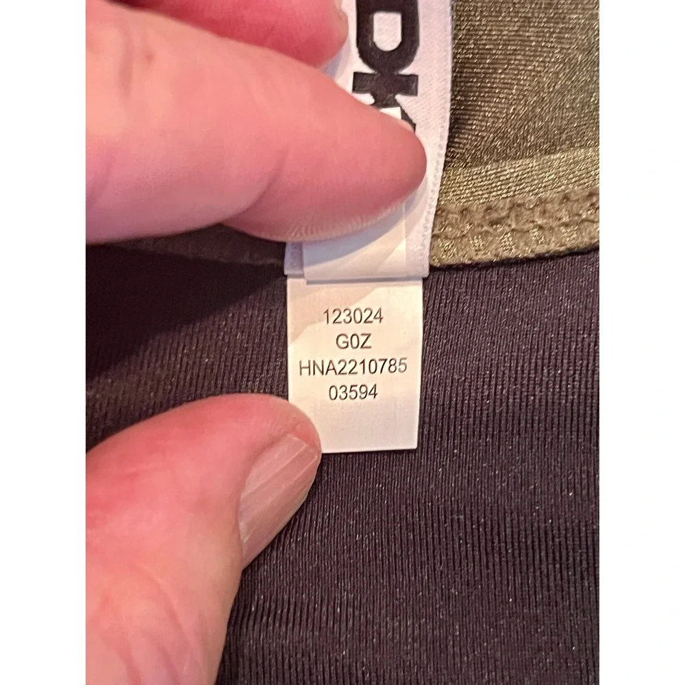 DKNY Green Metallic Twist Front One Piece Swimsuit Ruched Keyhole DIZMS518 L - Picture 9 of 11
